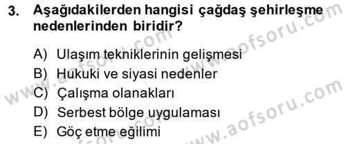 Şehircilik Dersi 2013 - 2014 Yılı (Final) Dönem Sonu Sınav Soruları 3. Soru