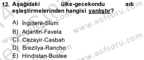 Şehircilik Dersi 2013 - 2014 Yılı Tek Ders Sınav Soruları 12. Soru