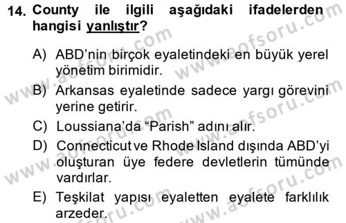 Şehircilik Dersi 2013 - 2014 Yılı Tek Ders Sınav Soruları 14. Soru