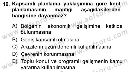 Şehircilik Dersi 2013 - 2014 Yılı Tek Ders Sınav Soruları 16. Soru