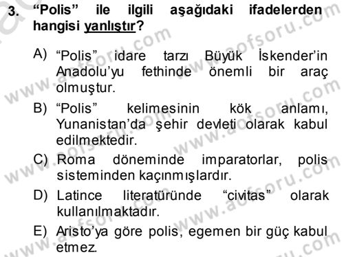 Şehircilik Dersi 2013 - 2014 Yılı Tek Ders Sınav Soruları 3. Soru