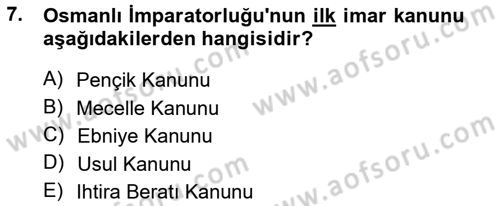 Şehircilik Dersi 2013 - 2014 Yılı Tek Ders Sınav Soruları 7. Soru