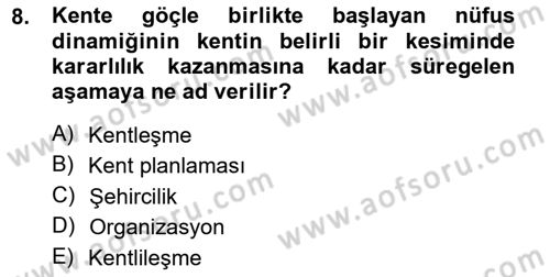 Şehircilik Dersi 2013 - 2014 Yılı Tek Ders Sınav Soruları 8. Soru