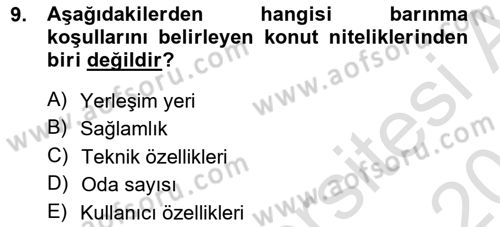 Şehircilik Dersi 2013 - 2014 Yılı Tek Ders Sınav Soruları 9. Soru