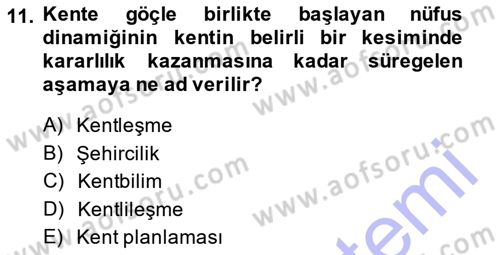 Şehircilik Dersi Ara Sınavı Deneme Sınav Soruları 11. Soru