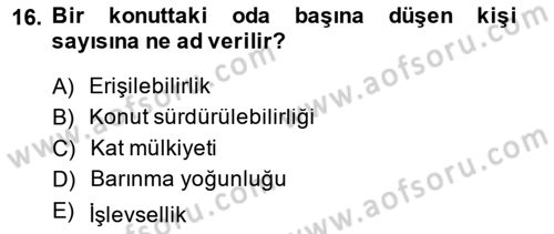 Şehircilik Dersi Ara Sınavı Deneme Sınav Soruları 16. Soru