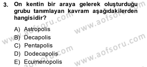 Şehircilik Dersi Ara Sınavı Deneme Sınav Soruları 3. Soru