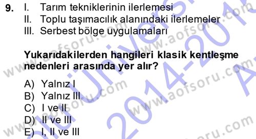 Şehircilik Dersi Ara Sınavı Deneme Sınav Soruları 9. Soru