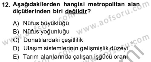 Şehircilik Dersi 2014 - 2015 Yılı (Final) Dönem Sonu Sınav Soruları 12. Soru