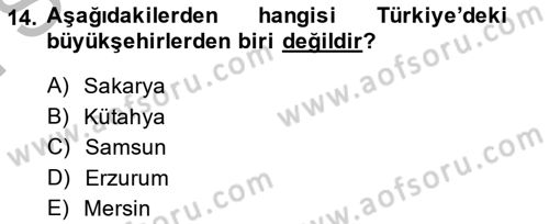 Şehircilik Dersi 2014 - 2015 Yılı (Final) Dönem Sonu Sınav Soruları 14. Soru