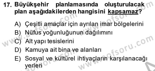 Şehircilik Dersi 2014 - 2015 Yılı (Final) Dönem Sonu Sınav Soruları 17. Soru