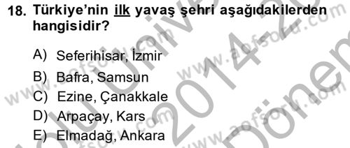 Şehircilik Dersi 2014 - 2015 Yılı (Final) Dönem Sonu Sınav Soruları 18. Soru