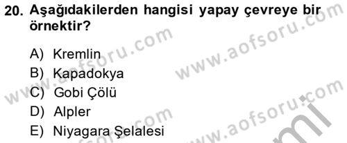 Şehircilik Dersi 2014 - 2015 Yılı (Final) Dönem Sonu Sınav Soruları 20. Soru