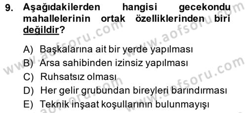 Şehircilik Dersi 2014 - 2015 Yılı (Final) Dönem Sonu Sınav Soruları 9. Soru