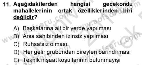 Şehircilik Dersi 2014 - 2015 Yılı Tek Ders Sınav Soruları 11. Soru