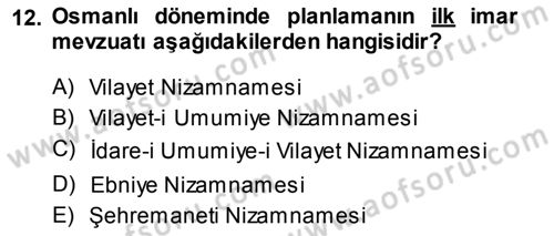 Şehircilik Dersi 2014 - 2015 Yılı Tek Ders Sınav Soruları 12. Soru