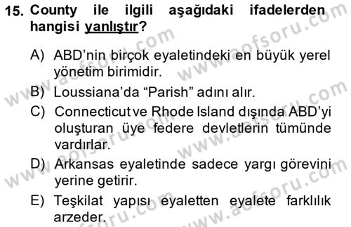 Şehircilik Dersi 2014 - 2015 Yılı Tek Ders Sınav Soruları 15. Soru