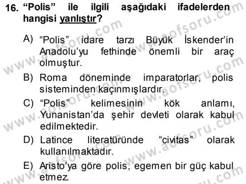 Şehircilik Dersi 2014 - 2015 Yılı Tek Ders Sınav Soruları 16. Soru