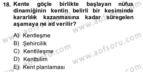 Şehircilik Dersi 2014 - 2015 Yılı Tek Ders Sınav Soruları 18. Soru