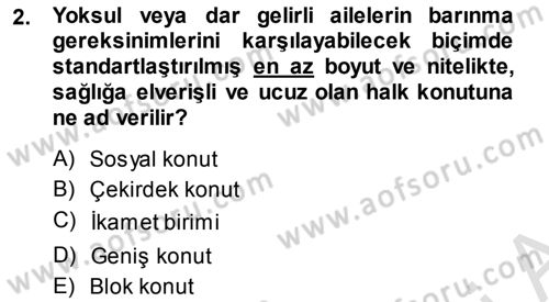 Şehircilik Dersi 2014 - 2015 Yılı Tek Ders Sınav Soruları 2. Soru