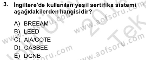 Şehircilik Dersi 2014 - 2015 Yılı Tek Ders Sınav Soruları 3. Soru