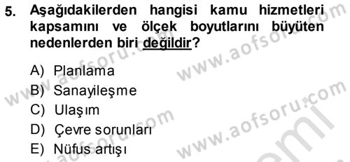 Şehircilik Dersi 2014 - 2015 Yılı Tek Ders Sınav Soruları 5. Soru