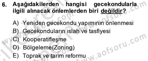 Şehircilik Dersi 2014 - 2015 Yılı Tek Ders Sınav Soruları 6. Soru