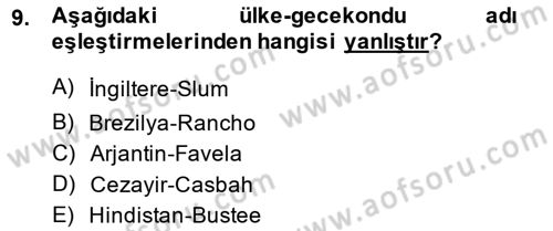 Şehircilik Dersi 2014 - 2015 Yılı Tek Ders Sınav Soruları 9. Soru