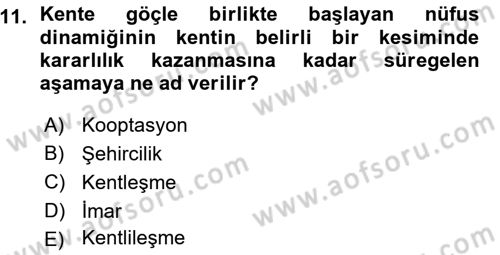 Şehircilik Dersi Ara Sınavı Deneme Sınav Soruları 11. Soru