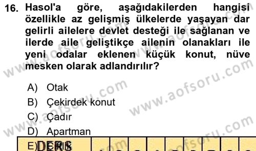 Şehircilik Dersi Ara Sınavı Deneme Sınav Soruları 16. Soru