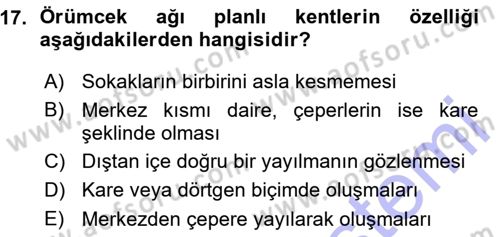 Şehircilik Dersi Ara Sınavı Deneme Sınav Soruları 17. Soru