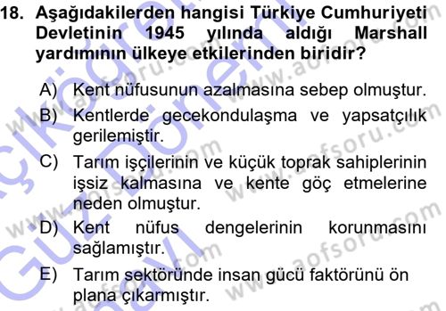 Şehircilik Dersi Ara Sınavı Deneme Sınav Soruları 18. Soru