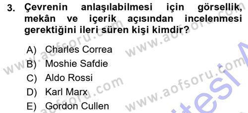 Şehircilik Dersi Ara Sınavı Deneme Sınav Soruları 3. Soru