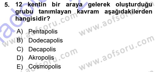 Şehircilik Dersi Ara Sınavı Deneme Sınav Soruları 5. Soru