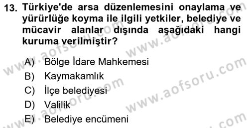 Şehircilik Dersi 2015 - 2016 Yılı (Final) Dönem Sonu Sınav Soruları 13. Soru