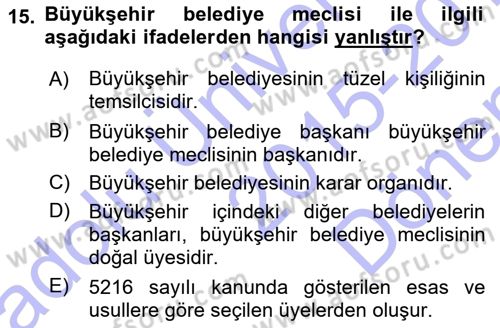 Şehircilik Dersi 2015 - 2016 Yılı (Final) Dönem Sonu Sınav Soruları 15. Soru