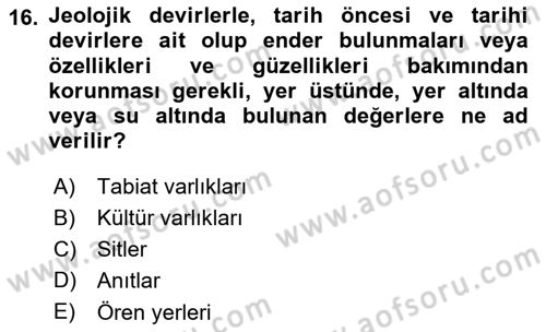 Şehircilik Dersi 2015 - 2016 Yılı (Final) Dönem Sonu Sınav Soruları 16. Soru