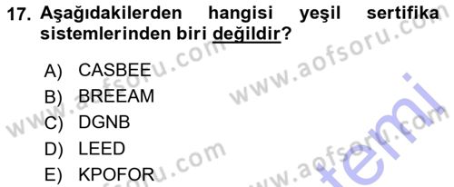 Şehircilik Dersi 2015 - 2016 Yılı (Final) Dönem Sonu Sınav Soruları 17. Soru