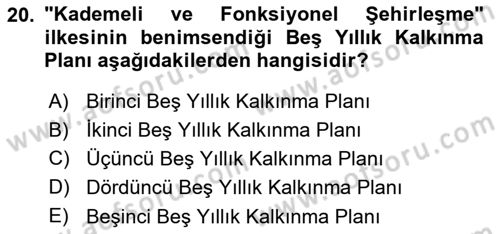 Şehircilik Dersi 2015 - 2016 Yılı (Final) Dönem Sonu Sınav Soruları 20. Soru