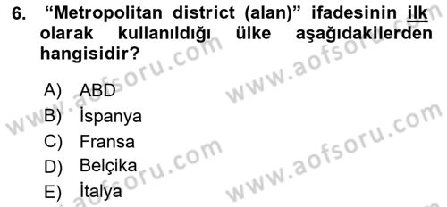 Şehircilik Dersi 2015 - 2016 Yılı (Final) Dönem Sonu Sınav Soruları 6. Soru