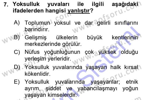 Şehircilik Dersi 2015 - 2016 Yılı (Final) Dönem Sonu Sınav Soruları 7. Soru