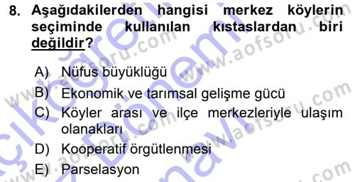 Şehircilik Dersi 2015 - 2016 Yılı (Final) Dönem Sonu Sınav Soruları 8. Soru