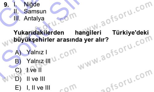 Şehircilik Dersi 2015 - 2016 Yılı (Final) Dönem Sonu Sınav Soruları 9. Soru