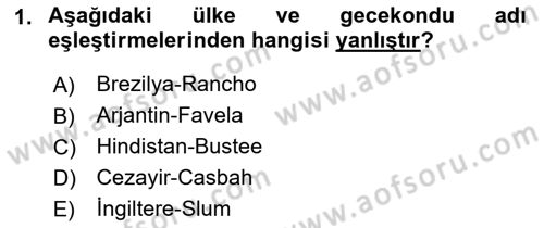 Şehircilik Dersi 2015 - 2016 Yılı Tek Ders Sınav Soruları 1. Soru