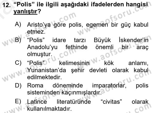 Şehircilik Dersi 2015 - 2016 Yılı Tek Ders Sınav Soruları 12. Soru