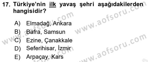 Şehircilik Dersi 2015 - 2016 Yılı Tek Ders Sınav Soruları 17. Soru