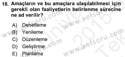 Şehircilik Dersi 2015 - 2016 Yılı Tek Ders Sınav Soruları 18. Soru