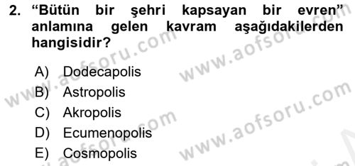 Şehircilik Dersi 2015 - 2016 Yılı Tek Ders Sınav Soruları 2. Soru