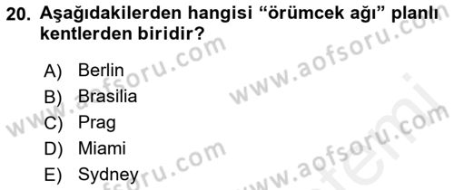 Şehircilik Dersi 2015 - 2016 Yılı Tek Ders Sınav Soruları 20. Soru