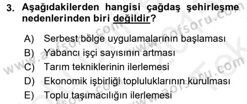 Şehircilik Dersi 2015 - 2016 Yılı Tek Ders Sınav Soruları 3. Soru